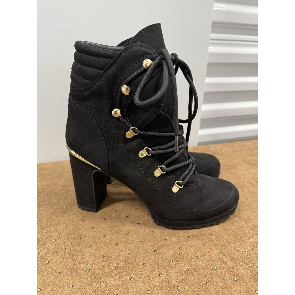 DKNY Women's Lenni Black‎ Ankle Boots, Lace Up Almond Toe 4" Block Heel Size 11